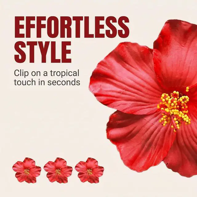 Alt view image 4 of 7 - Red 8 cm Hawaiian Flower Hair Clip for Women Girls Fashion Bohemian Flowers Hair Accessory for Dancer Bridal Wedding Beach Party, Decorations (2Pcs)