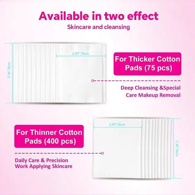Alt view image 2 of 6 - Double Effect Square Cotton Pads (475 Count), 100% Pure Cotton Pads, Thicker & Thinner Combination for Makeup Removal/Face Cleansing (75 Thicker & 400 Thinner)