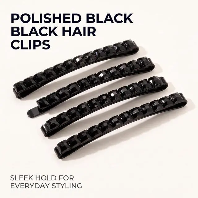 Alt view image 2 of 7 - 4Pcs Black Rhinestone Hair Clips - Shiny Crystal Barrettes and Bobby Pins | Sparkly Metal Hairpins for Women and Girls,Hair Accessories, Barrettes and Clips