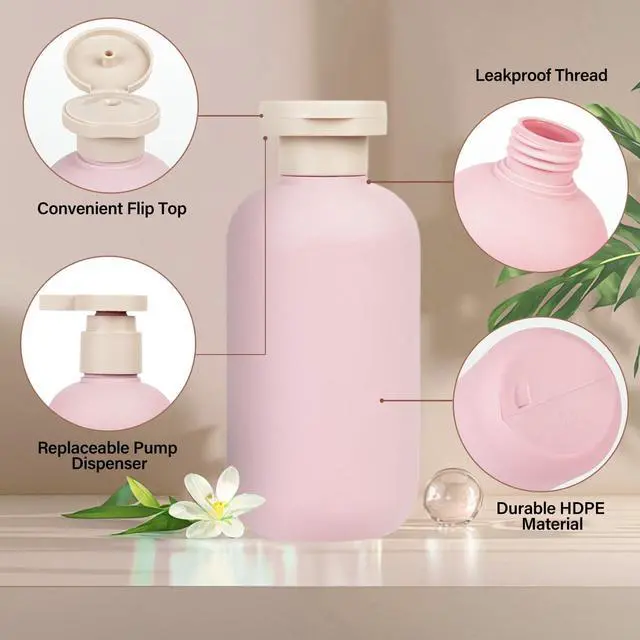 Alt view image 4 of 7 - Shampoo and Conditioner Bottles, 6.8oz 2-Pack Travel Bottles | BPA Free, HDPE Material, Lockable, Leak-proof, Squeezable, 2-pack Pump Dispenser, for Wash Supplies