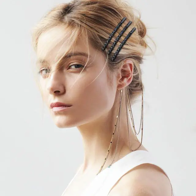 Alt view image 4 of 7 - 40 Pcs Black Rhinestone Jumbo Bobby Pins, 2.44 Inch Metal Hair Clips Sparkly Crystal Diamond Hair Pins Decorative Shiny Hair Barrettes Hair Accessories for Women Thick Long Updo Hair Style