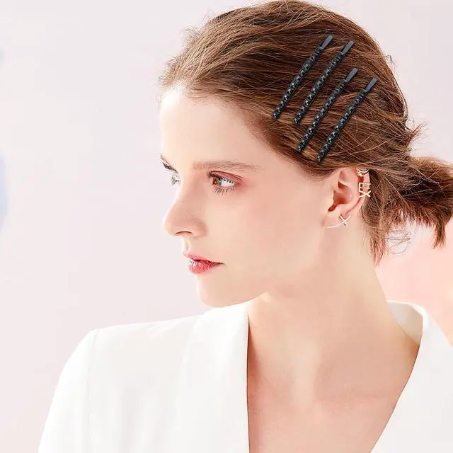 Alt view image 5 of 7 - 40 Pcs Black Rhinestone Jumbo Bobby Pins, 2.44 Inch Metal Hair Clips Sparkly Crystal Diamond Hair Pins Decorative Shiny Hair Barrettes Hair Accessories for Women Thick Long Updo Hair Style