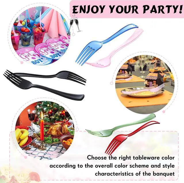 Alt view image 4 of 7 - Minatee 50 Pcs Plastic Pink Forks, Disposable Heavy Duty Cutlery | Plastic Silverware, Dinnerware, Flatware for Parties Supplies, Dessert, Picnics, Holiday, House