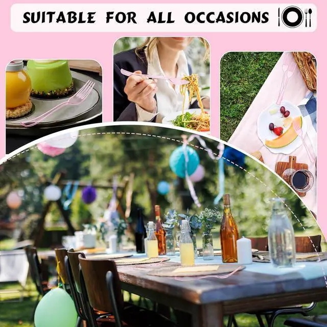 Alt view image 6 of 7 - Minatee 50 Pcs Plastic Pink Forks, Disposable Heavy Duty Cutlery | Plastic Silverware, Dinnerware, Flatware for Parties Supplies, Dessert, Picnics, Holiday, House