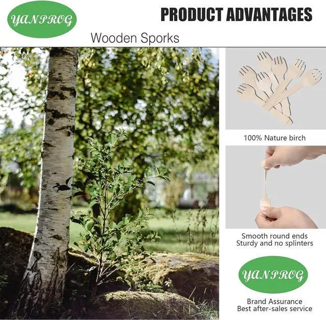 Alt view image 2 of 6 - Mini Wooden Sporks Disposable 4" Small Wooden Fork Spoon 100 Pcs Biodegradable Compostable Birchwood Mini Forks for Parties, Weddings, Camping