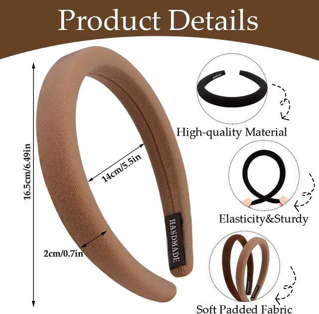Alt view image 2 of 7 - Aprince Padded Headbands for Women 5Pcs, Neutral Headband Non-slip, Thin Headbands with Soft Fabric, Comfortable Brown Headband, Head Bands for Womens Hair, Plain Elastic Hairbands Fashion