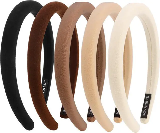 Main image of Aprince Padded Headbands for Women 5Pcs, Neutral Headband Non-slip, Thin Headbands with Soft Fabric, Comfortable Brown Headband, Head Bands for Womens Hair, Plain Elastic Hairbands Fashion
