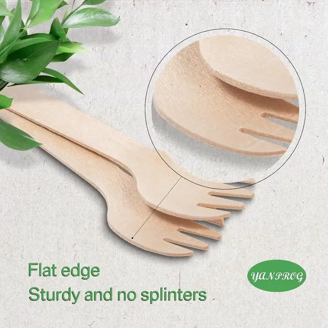 Alt view image 3 of 6 - Mini Wooden Sporks Disposable 4" Small Wooden Fork Spoon 100 Pcs Biodegradable Compostable Birchwood Mini Forks for Parties, Weddings, Camping