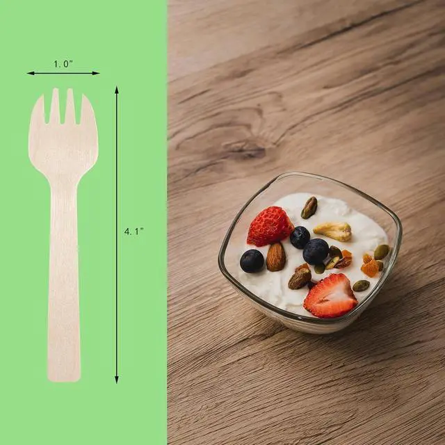 Alt view image 6 of 6 - Mini Wooden Sporks Disposable 4" Small Wooden Fork Spoon 100 Pcs Biodegradable Compostable Birchwood Mini Forks for Parties, Weddings, Camping