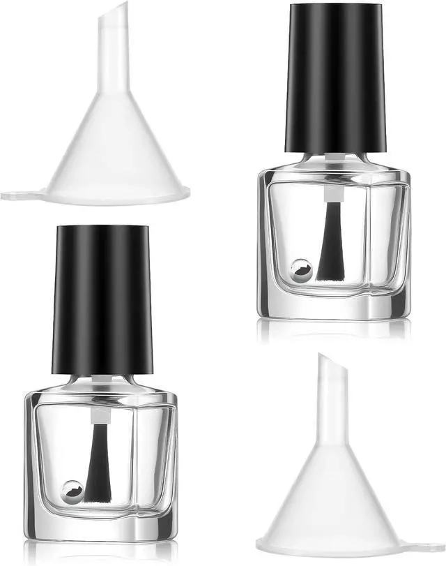 Main image of 2 Pcs Empty Nail Polish Bottles with Brush Empty Fingernail Polish Bottles Glass Square Small 5ML Glass Bottle with Cap Funnel Mixing Balls Clear Nail Polishes Containers for Nails Art Samples