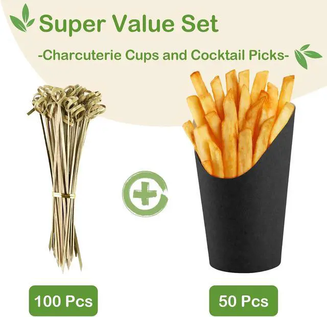 Alt view image 3 of 6 - COIDEA 50 Pcs Charcuterie Cups 12oz with 100 Cocktail Picks for Party | Paper cups + 100 bamboo cocktail picks, Grease-proof & leak-proof coating, Oblique mouth design for easy food display