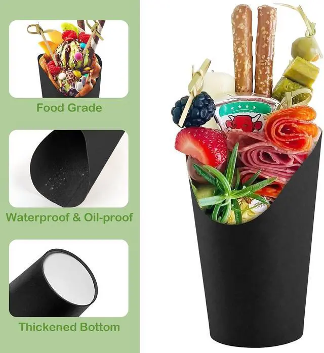 Alt view image 4 of 6 - COIDEA 50 Pcs Charcuterie Cups 12oz with 100 Cocktail Picks for Party | Paper cups + 100 bamboo cocktail picks, Grease-proof & leak-proof coating, Oblique mouth design for easy food display