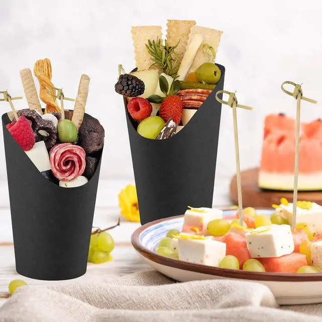 Alt view image 6 of 6 - COIDEA 50 Pcs Charcuterie Cups 12oz with 100 Cocktail Picks for Party | Paper cups + 100 bamboo cocktail picks, Grease-proof & leak-proof coating, Oblique mouth design for easy food display
