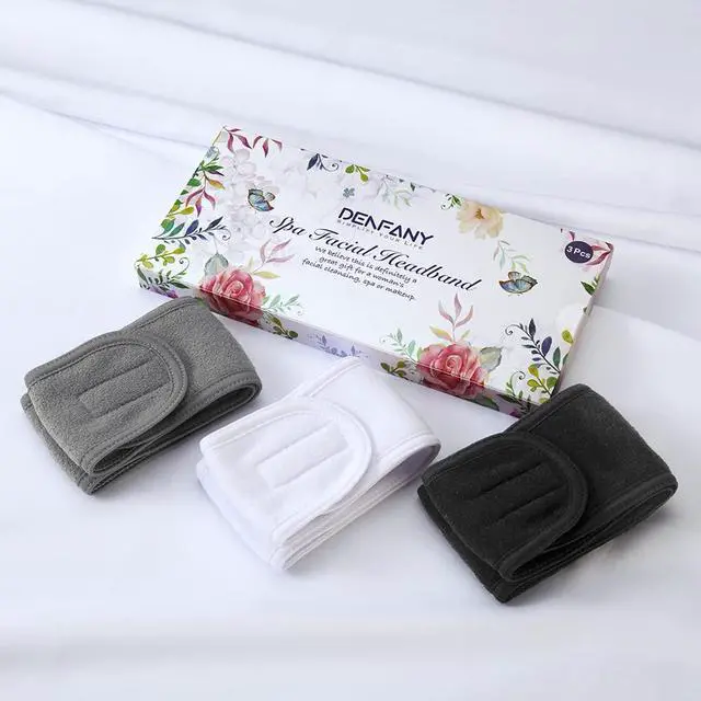 Alt view image 2 of 6 - Denfany Spa Headband Soft Terry Cloth Adjustable for Face Washing & Yoga | Durable & Absorbent, Gentle on Skin, Perfect for Makeup Removal, Shower & Yoga, 3 Colors (Black/White/Grey)