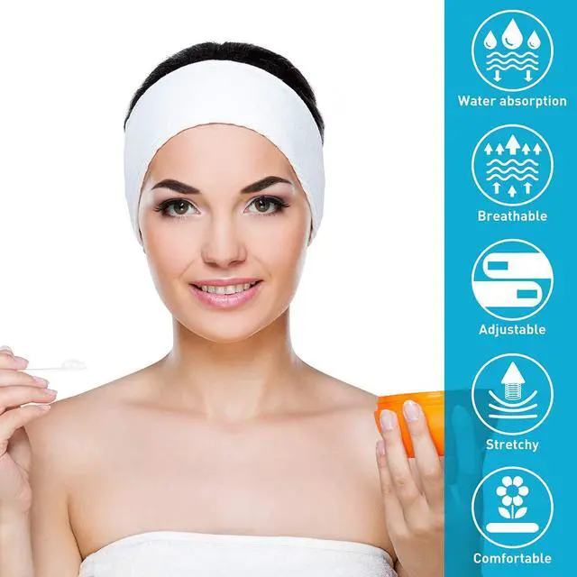 Alt view image 5 of 6 - Denfany Spa Headband Soft Terry Cloth Adjustable for Face Washing & Yoga | Durable & Absorbent, Gentle on Skin, Perfect for Makeup Removal, Shower & Yoga, 3 Colors (Black/White/Grey)