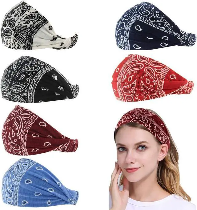 Main image of Paisley Bandana Headband for Women with Elastic Yoga Headband Outdoor Hairband Adjustable Turban Headwrap,Pack of 6