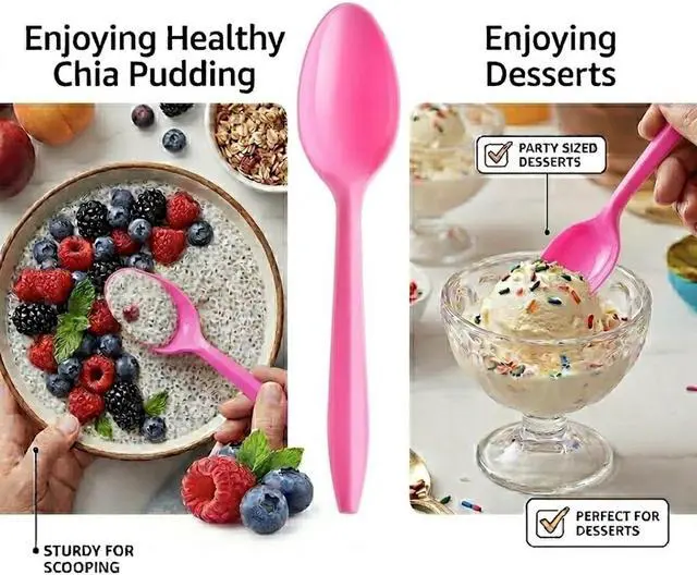 Alt view image 4 of 7 - 100 Count Plastic Teaspoons, Pink Party Spoons | Disposable design for quick cleanup after parties, events, and gatherings