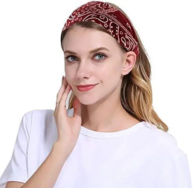 Alt view image 3 of 7 - Paisley Bandana Headband for Women with Elastic Yoga Headband Outdoor Hairband Adjustable Turban Headwrap,Pack of 6