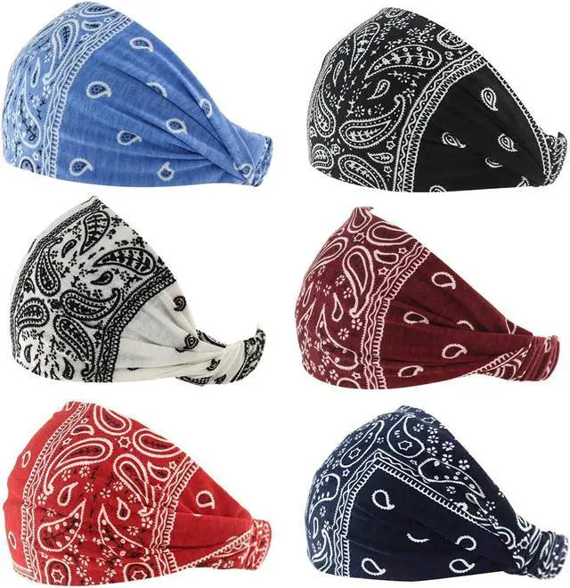 Alt view image 4 of 7 - Paisley Bandana Headband for Women with Elastic Yoga Headband Outdoor Hairband Adjustable Turban Headwrap,Pack of 6