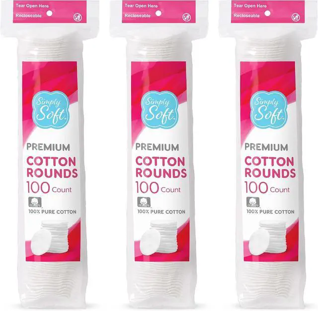 Main image of Medline Simply Soft Cotton Rounds (300 Count), 100% Cotton Absorbent and Textured Cotton Pads, Lint-Free