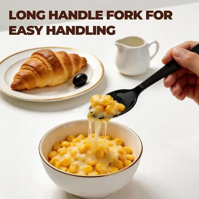 Alt view image 5 of 7 - 50-Pack Individually Wrapped Disposable Forks with Scoop Design, 6.3 Inch Heavyweight Black Plastic Spork Utensils for Desserts, Restaurant, Takeout, Catering & Events