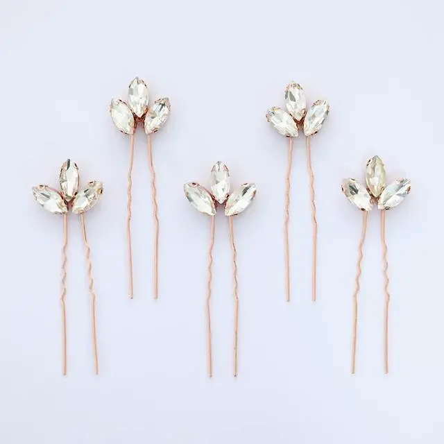 Alt view image 3 of 6 - Wedding Hair Pins for Bride, 5PCS Rose Gold Decorative Hair Pins With Rhinestone, Hair Accessories (Rose Gold Clear)