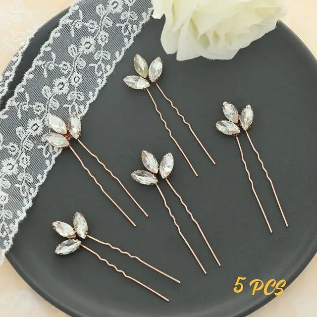 Alt view image 5 of 6 - Wedding Hair Pins for Bride, 5PCS Rose Gold Decorative Hair Pins With Rhinestone, Hair Accessories (Rose Gold Clear)