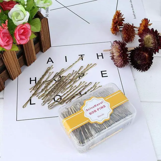 Alt view image 2 of 6 - ScivoKaval Bobby Pins Bulk Champagne Gold for Blonde 100 Count Hair Bob Pins Bulk in a Case Box Tub, 2.2 inch