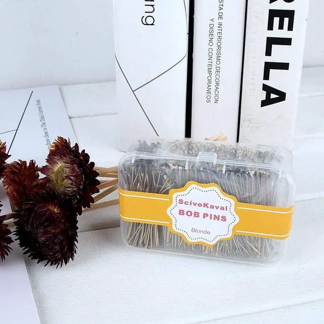 Alt view image 3 of 6 - ScivoKaval Bobby Pins Bulk Champagne Gold for Blonde 100 Count Hair Bob Pins Bulk in a Case Box Tub, 2.2 inch