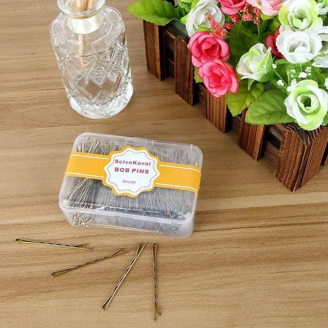 Alt view image 5 of 6 - ScivoKaval Bobby Pins Bulk Champagne Gold for Blonde 100 Count Hair Bob Pins Bulk in a Case Box Tub, 2.2 inch
