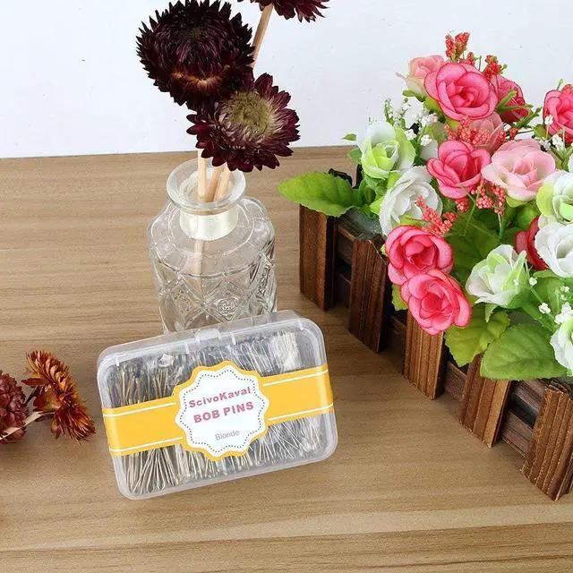 Alt view image 4 of 6 - ScivoKaval Bobby Pins Bulk Champagne Gold for Blonde 100 Count Hair Bob Pins Bulk in a Case Box Tub, 2.2 inch