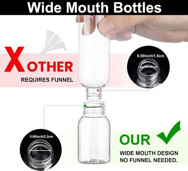 Alt view image 3 of 7 - Travel Bottles for Toiletries 6 Pack 2.2oz Leak Proof Containers | Wide Mouth, TSA Approved, Refillable Squeeze Bottles with Flip Cap, for Shampoo Conditioner Body Wash Lotion(Clear)