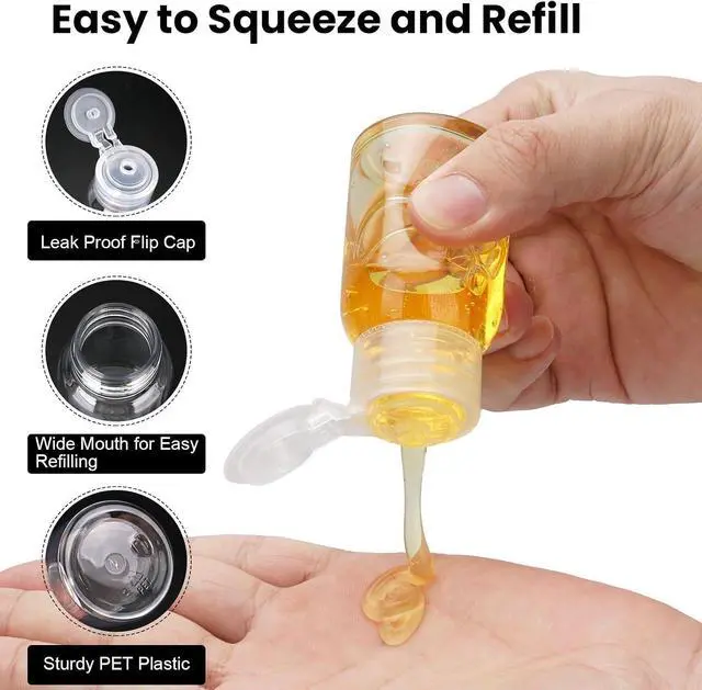 Alt view image 5 of 7 - Travel Bottles for Toiletries 6 Pack 2.2oz Leak Proof Containers | Wide Mouth, TSA Approved, Refillable Squeeze Bottles with Flip Cap, for Shampoo Conditioner Body Wash Lotion(Clear)