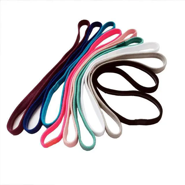 Main image of Hexchasty 9pcs Elastic Thin Stretchy Skinny Sports Headbands for Women Men | athletic black yoga headbands