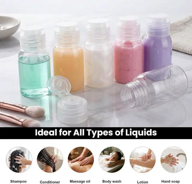 Alt view image 6 of 7 - Travel Bottles for Toiletries 6 Pack 2.2oz Leak Proof Containers | Wide Mouth, TSA Approved, Refillable Squeeze Bottles with Flip Cap, for Shampoo Conditioner Body Wash Lotion(Clear)