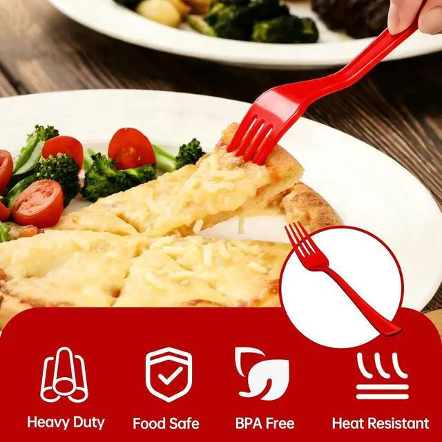 Alt view image 2 of 7 - CXPSINC Red Plastic Forks Disposable, 50 Count - 7.28 Inch Heavy Duty Disposable Cutlery Utensils Solid for Party, Picnic, Catering, Daily Use & More (Red)