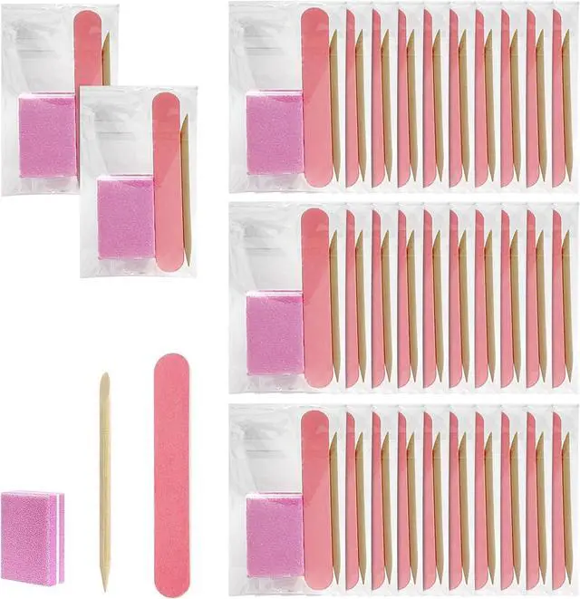 Main image of Lokyango Disposable Manicure Tool Kit (Pink, Count, 40, 80/100 Grit) | Individually Package, Mini Nail Buffer, Nail File, Wood Stick, Press on Nail Tool Kit Nail Packaging Kit for Salon Home
