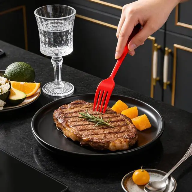 Alt view image 7 of 7 - CXPSINC Red Plastic Forks Disposable, 50 Count - 7.28 Inch Heavy Duty Disposable Cutlery Utensils Solid for Party, Picnic, Catering, Daily Use & More (Red)
