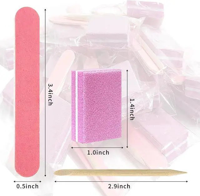 Alt view image 2 of 6 - Lokyango Disposable Manicure Tool Kit (Pink, Count, 40, 80/100 Grit) | Individually Package, Mini Nail Buffer, Nail File, Wood Stick, Press on Nail Tool Kit Nail Packaging Kit for Salon Home