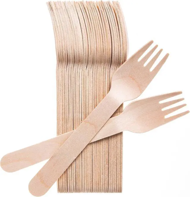Alt view image 2 of 7 - Weemium Wooden Forks Disposable - 100 Splinter-free 6.5" Compostable Forks Biodegradable and Eco friendly Disposable Forks Utensils for Outdoors and Parties