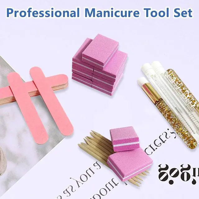 Alt view image 6 of 6 - Lokyango Disposable Manicure Tool Kit (Pink, Count, 40, 80/100 Grit) | Individually Package, Mini Nail Buffer, Nail File, Wood Stick, Press on Nail Tool Kit Nail Packaging Kit for Salon Home