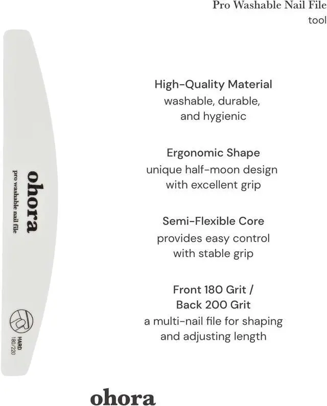 Alt view image 3 of 7 - ohora Pro Washable Nail File(Hard) - Nail Shaper & Trimmer - Two-Sided Fine Grit for Smoother Buff - Creates a Consistent Flawless Finish - Professional Nail Care Tool