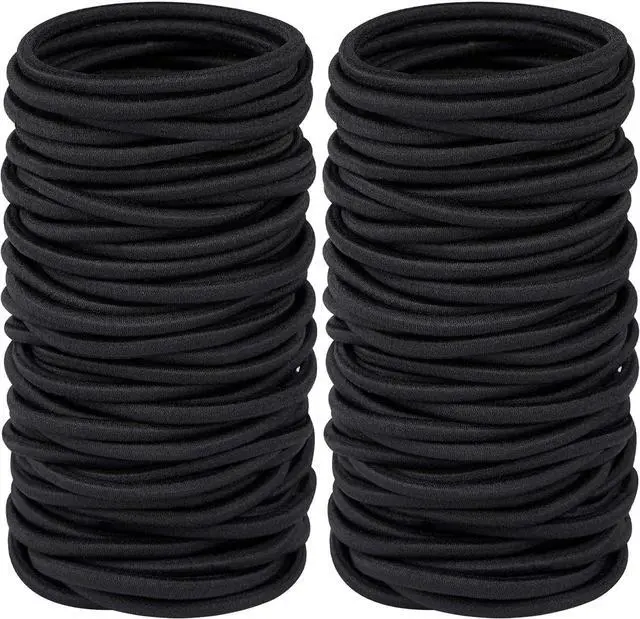 Main image of Hageolan Elastic Hair Ties for Thick Heavy and Curly Hair 120 Pcs, Hair Bands for Women's Hair Black Ponytail Holders Bulk (4mm)