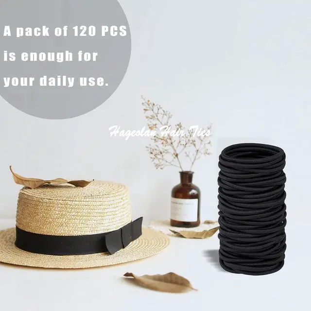 Alt view image 4 of 6 - Hageolan Elastic Hair Ties for Thick Heavy and Curly Hair 120 Pcs, Hair Bands for Women's Hair Black Ponytail Holders Bulk (4mm)