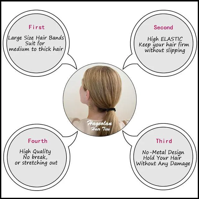 Alt view image 2 of 6 - Hageolan Elastic Hair Ties for Thick Heavy and Curly Hair 120 Pcs, Hair Bands for Women's Hair Black Ponytail Holders Bulk (4mm)