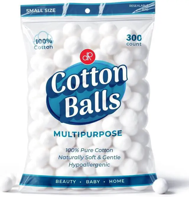 Main image of DecorRack 300 Small Cotton Balls, 100% Natural Cotton, Soft and Absorbent