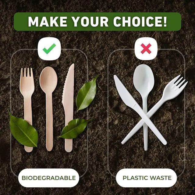 Alt view image 4 of 7 - Weemium Wooden Forks Disposable - 100 Splinter-free 6.5" Compostable Forks Biodegradable and Eco friendly Disposable Forks Utensils for Outdoors and Parties