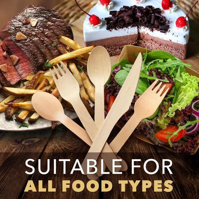 Alt view image 7 of 7 - Weemium Wooden Forks Disposable - 100 Splinter-free 6.5" Compostable Forks Biodegradable and Eco friendly Disposable Forks Utensils for Outdoors and Parties