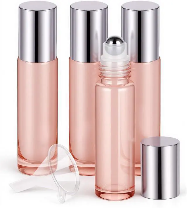 Main image of Essential Oil Roller Bottles - 4 Pack Refillable 10ml Glass Roller Bottles | Leak-proof, UV-Resistant, Roll On Bottles for Essential Oil, Perfume, Lip Gloss, Travel, Roller Ball Applicator, Rose Gold