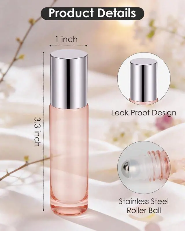 Alt view image 2 of 7 - Essential Oil Roller Bottles - 4 Pack Refillable 10ml Glass Roller Bottles | Leak-proof, UV-Resistant, Roll On Bottles for Essential Oil, Perfume, Lip Gloss, Travel, Roller Ball Applicator, Rose Gold